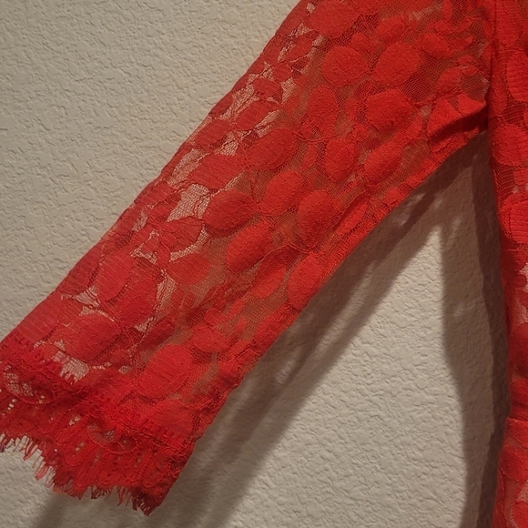 Free People Red/Orange Lace Asymetrical Hem Dress Size 2 - Picture 11 of 12